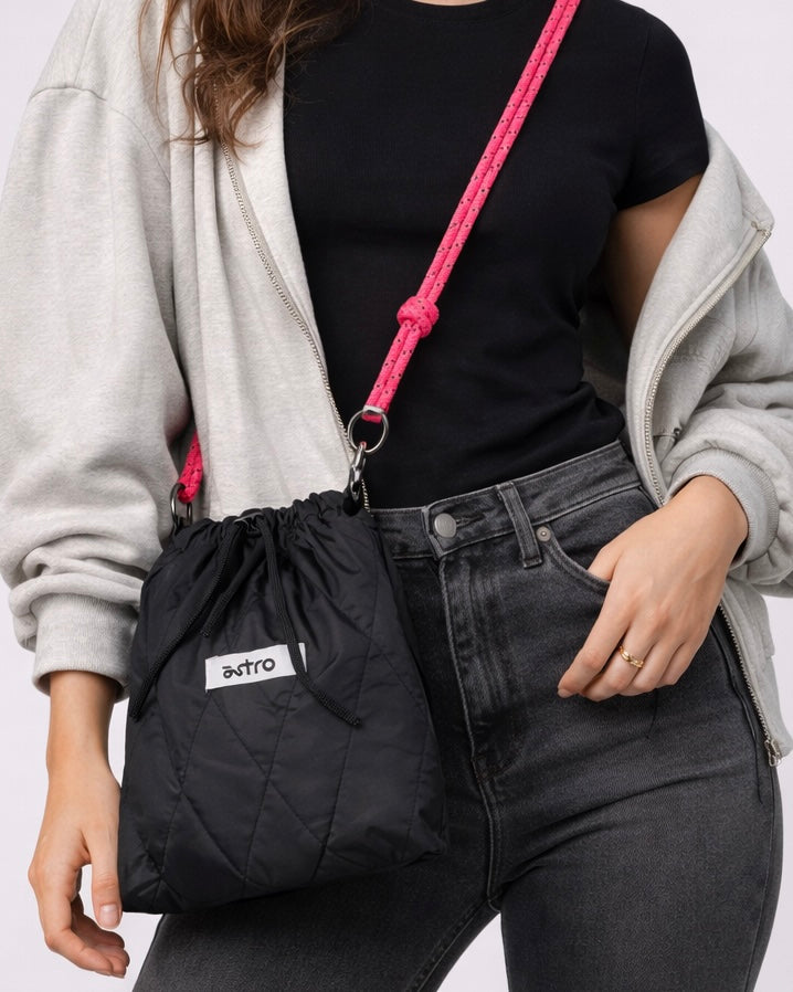 Quilted Utility Drawstring Bag - Black